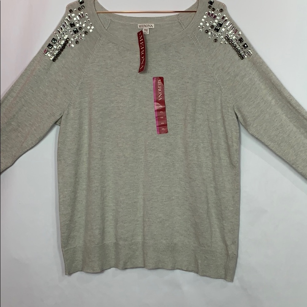 Merona Long sleeve top with jewels on shoulders